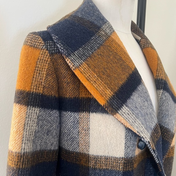 Vintage Jill Jr. Rust Orange and Navy Plaid Wool Coat as is - Picture 5 of 12